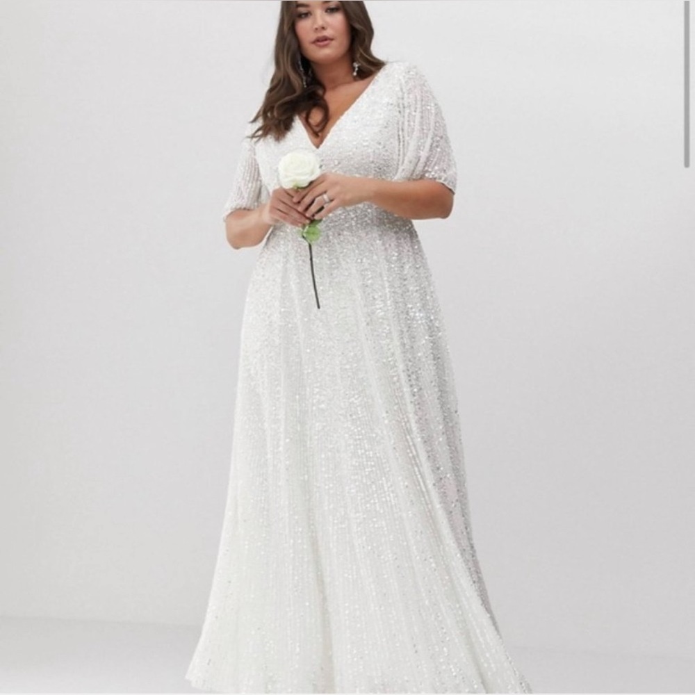 ASOS EDITION Curve flutter sleeve sequin maxi wedding dress